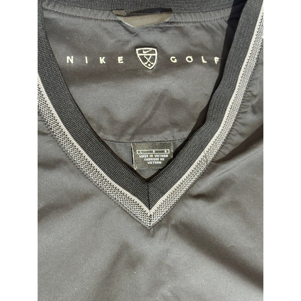 Nike Golf Mens V-Neck Windbreaker Pullover Black Large Swoosh Logo Jacket